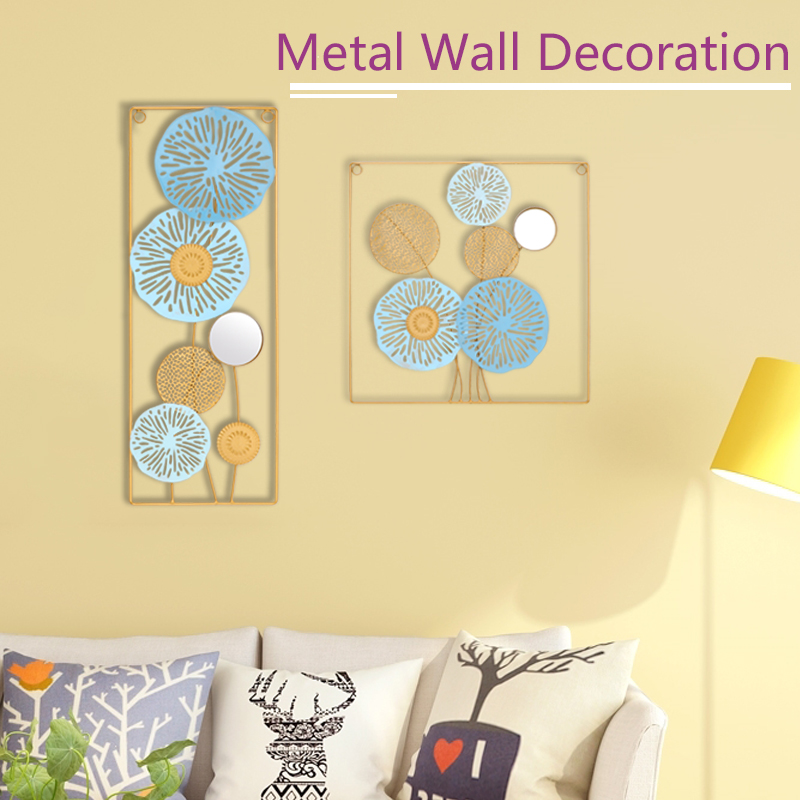 Metal Wall Art Decor 17.7*17.7inch square iron Wall Sculpture Decorative Artwork Mirrored Flower Wall Hanging Decor for Living Room Home Office Hallway Bedroom Kitchen
