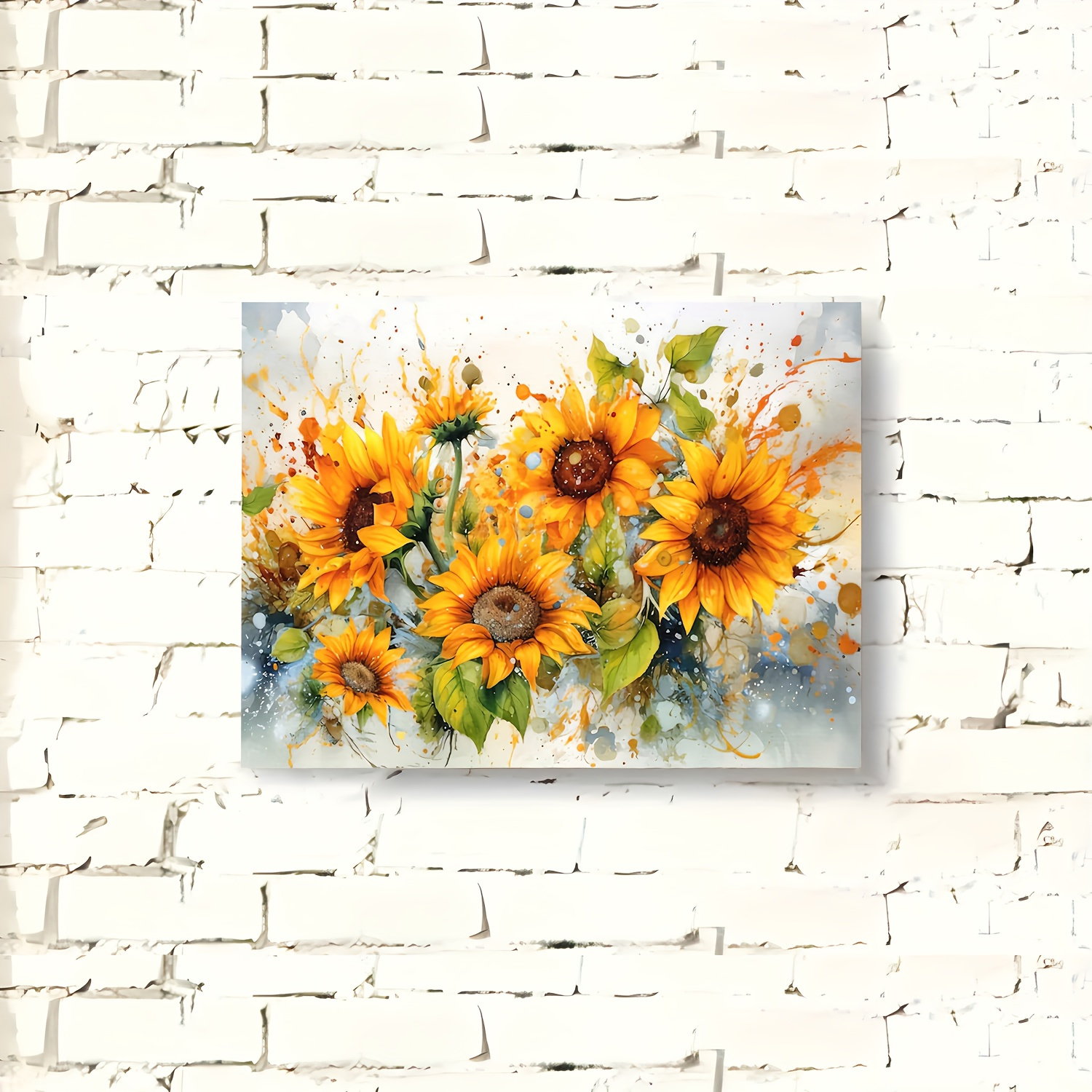 Room Decor Sunflower Watercolor Canvas Print with Wooden Frame- 1pc Wall Art for Home, Office, Living Room, Bedroom- Floral Painting Wall Decor, Perfect Bachelor Party Gift