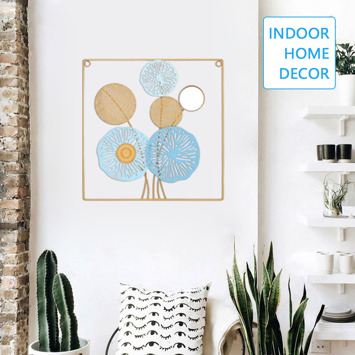 Metal Wall Art Decor 17.7*17.7inch square iron Wall Sculpture Decorative Artwork Mirrored Flower Wall Hanging Decor for Living Room Home Office Hallway Bedroom Kitchen