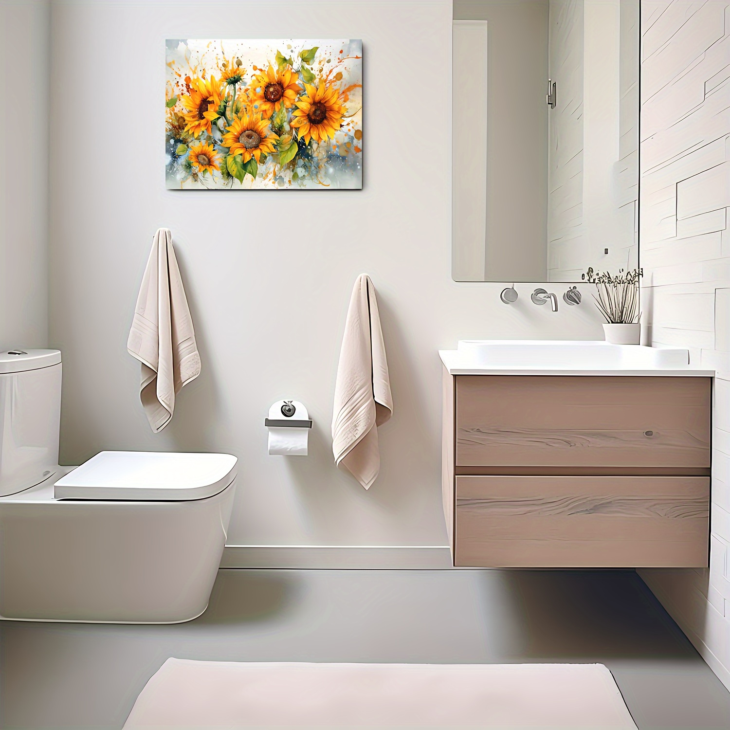 Room Decor Sunflower Watercolor Canvas Print with Wooden Frame- 1pc Wall Art for Home, Office, Living Room, Bedroom- Floral Painting Wall Decor, Perfect Bachelor Party Gift