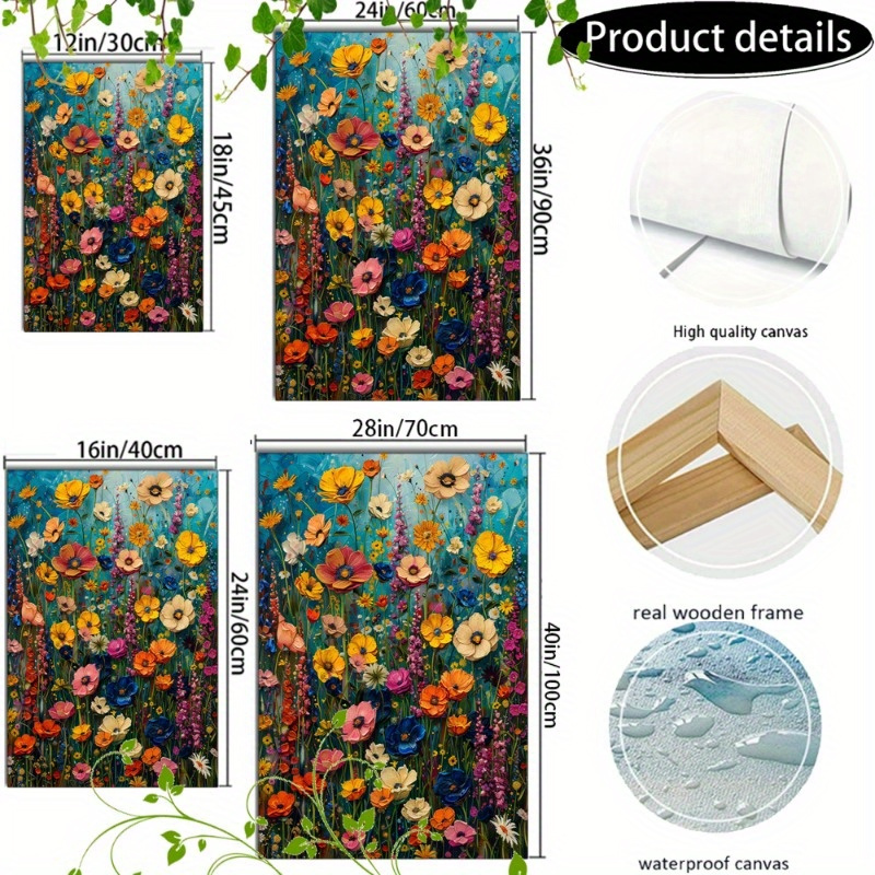 Vibrant Blooming Flowers Canvas Art with Wooden Frame - Perfect for Office, Hallway, or Living Room Decor | Ideal for Christmas, Weddings, Valentine's, Thanksgiving, New Year, Perfect for Room Decor