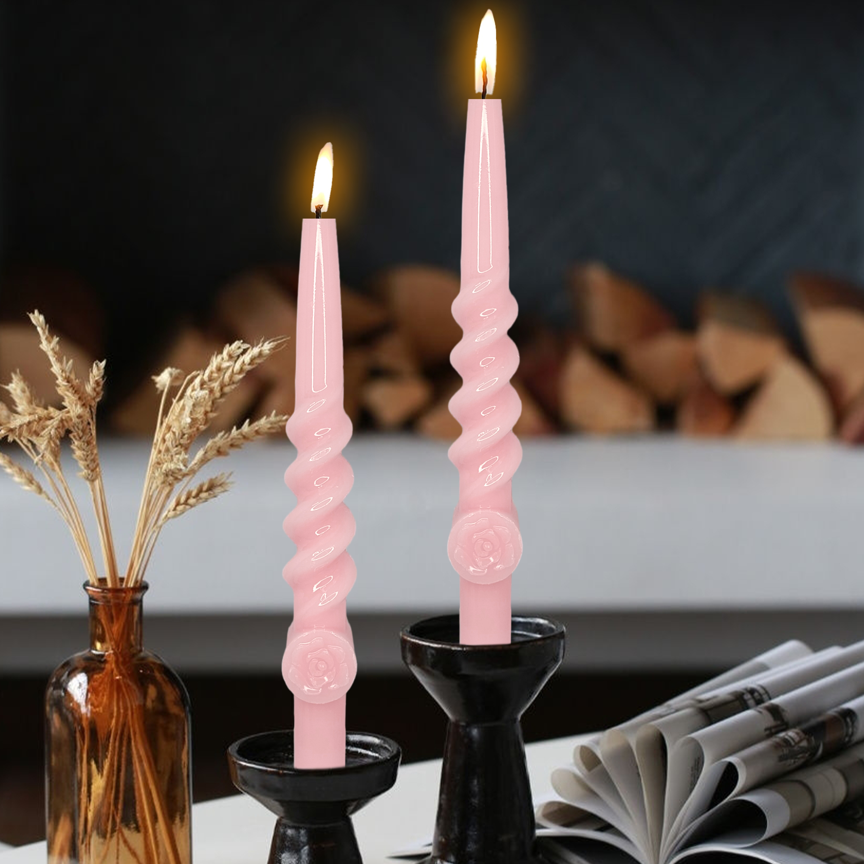 4 Pack Taper Candle Green Spiral Candle Holders 10 Inch Flower Carved Taper Candle Twisted Candle Holders for Table Decoration Party Wedding Gifts