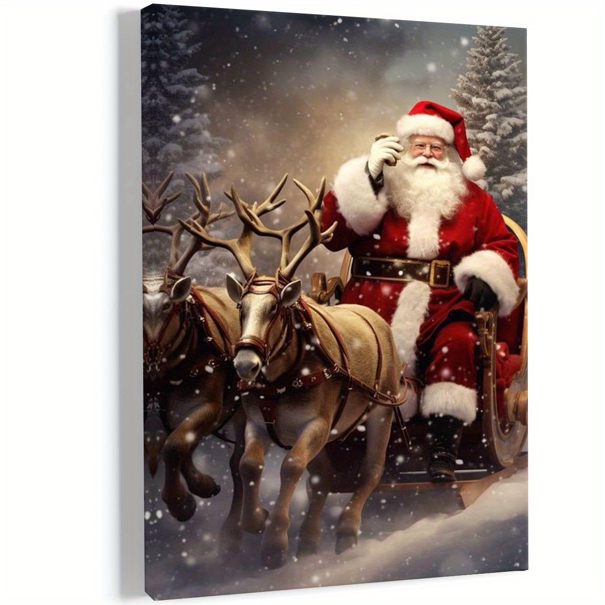 1 piece Santa Claus canvas artwork, elegant framed wall decor, vivid holiday decoration for home, bedroom, office, ready to hang, classic religious theme, perfect choice for Christmas gifts.