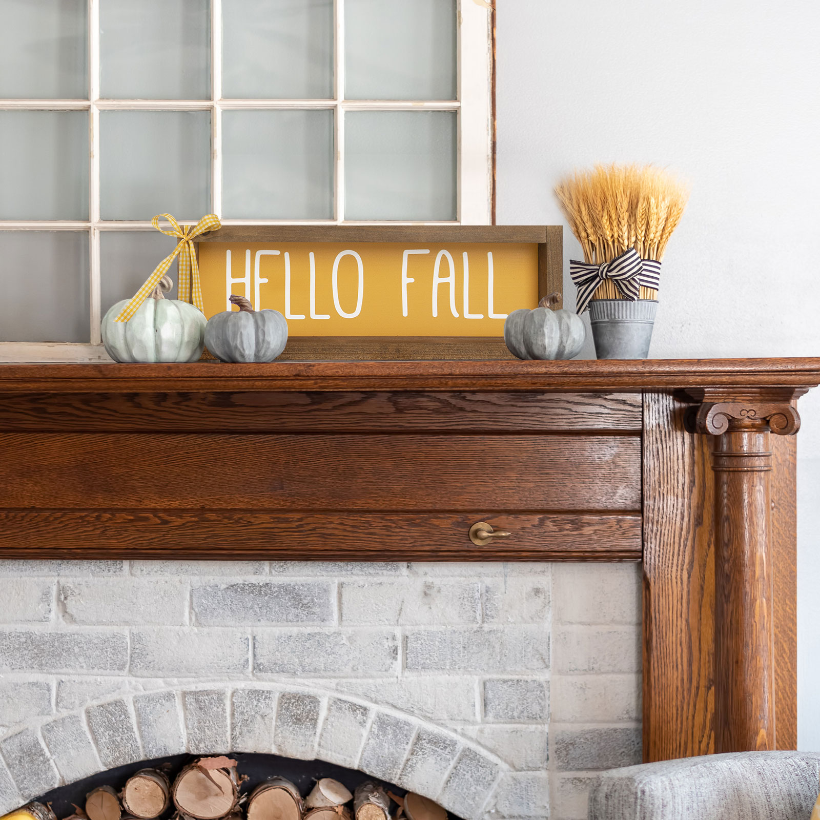 Hello Fall Sign, Wooden Fall Decorations for Home, Indoor Autumn Centerpieces for Tables Wall Shelf Desk Mantle Farmhouse House Decor