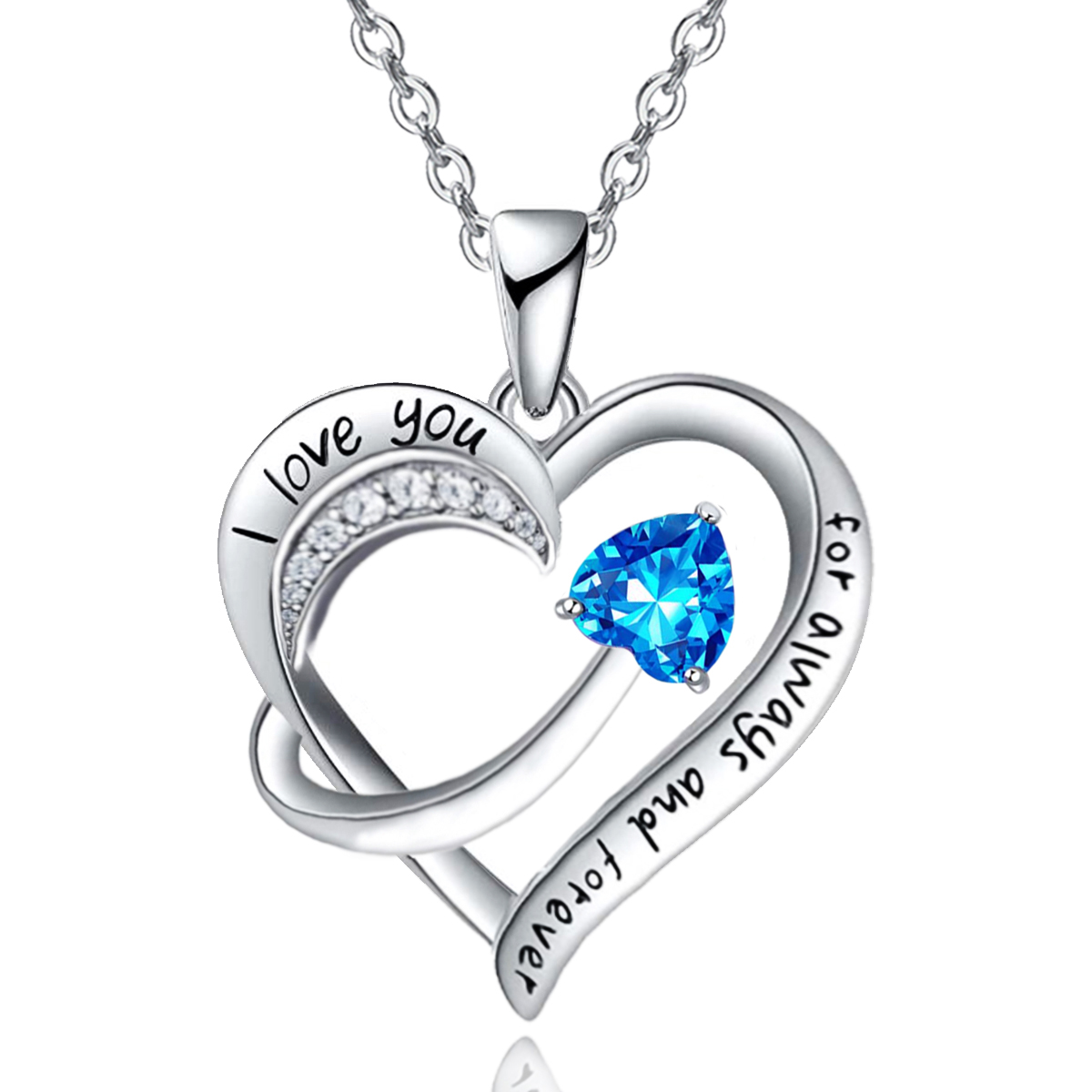 Emma Manor 18k White Gold Plated 5A Cubic Zirconia Engraved I Love You Heart Pendant Necklace for Women Girls Wife