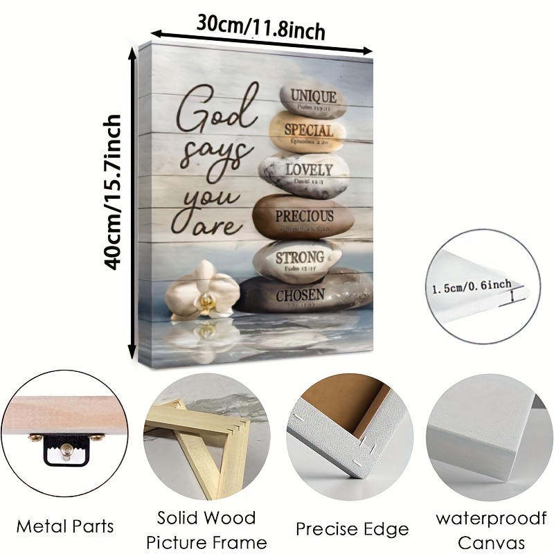 1pc Inspirational Bible Verse Canvas Wall Art with Wooden Frame - Zen Stone Design, Religious Quotes Home Decor, Ready to Hang Canvas Painting for Living Room, Bedroom - Ideal Gift for Her/Him, Perfect for New Year, Thanksgiving, Christmas, Halloween, Ann