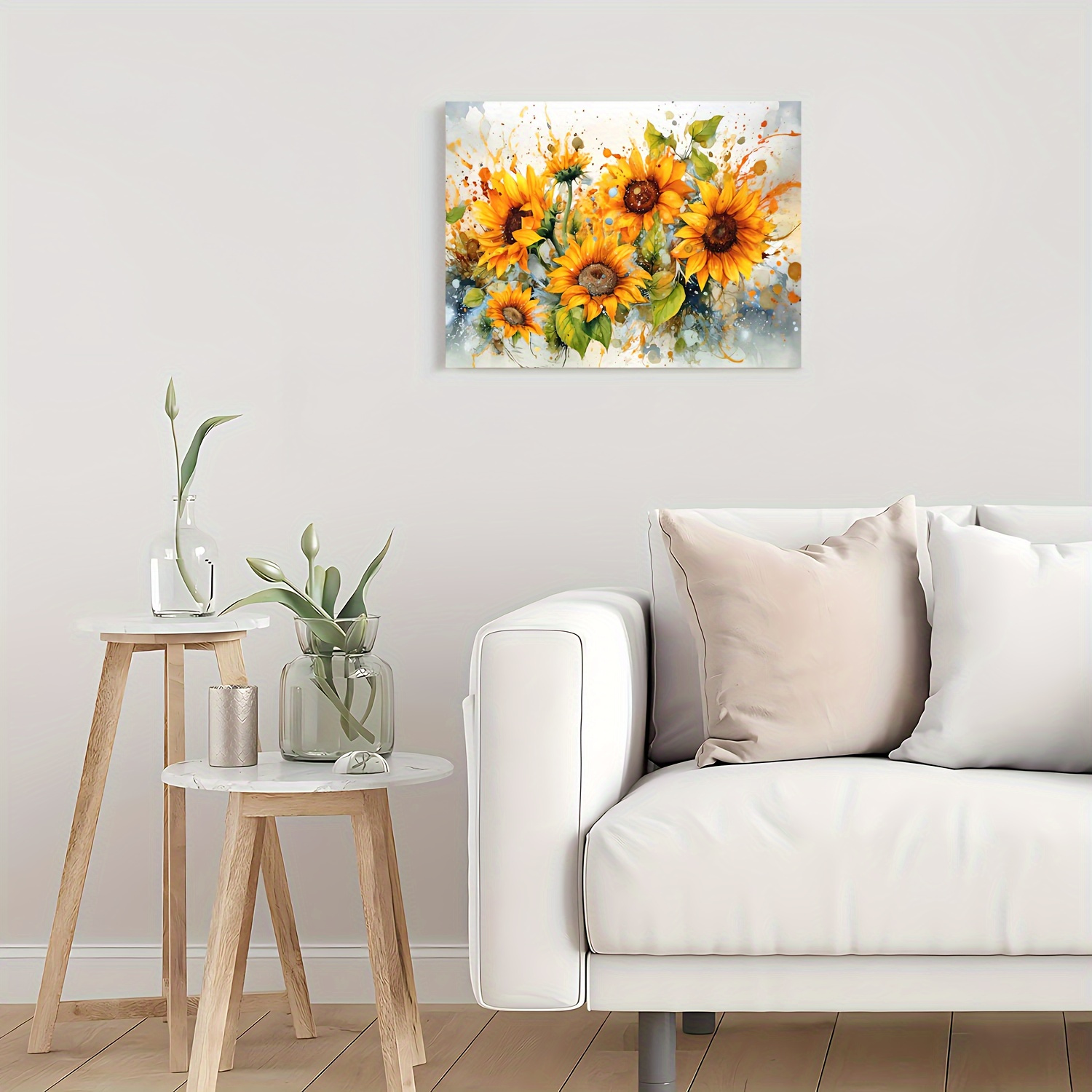 Room Decor Sunflower Watercolor Canvas Print with Wooden Frame- 1pc Wall Art for Home, Office, Living Room, Bedroom- Floral Painting Wall Decor, Perfect Bachelor Party Gift