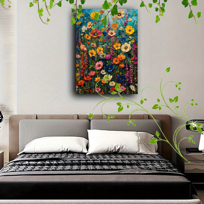 Vibrant Blooming Flowers Canvas Art with Wooden Frame - Perfect for Office, Hallway, or Living Room Decor | Ideal for Christmas, Weddings, Valentine's, Thanksgiving, New Year, Perfect for Room Decor