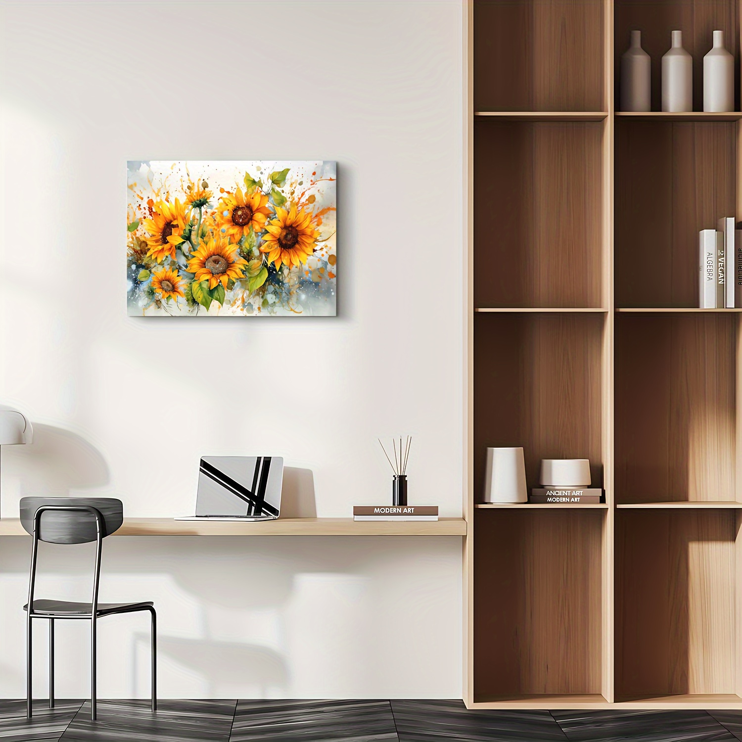 Room Decor Sunflower Watercolor Canvas Print with Wooden Frame- 1pc Wall Art for Home, Office, Living Room, Bedroom- Floral Painting Wall Decor, Perfect Bachelor Party Gift
