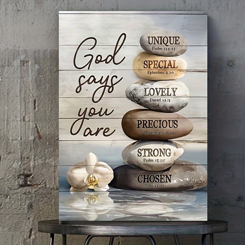 1pc Inspirational Bible Verse Canvas Wall Art with Wooden Frame - Zen Stone Design, Religious Quotes Home Decor, Ready to Hang Canvas Painting for Living Room, Bedroom - Ideal Gift for Her/Him, Perfect for New Year, Thanksgiving, Christmas, Halloween, Ann