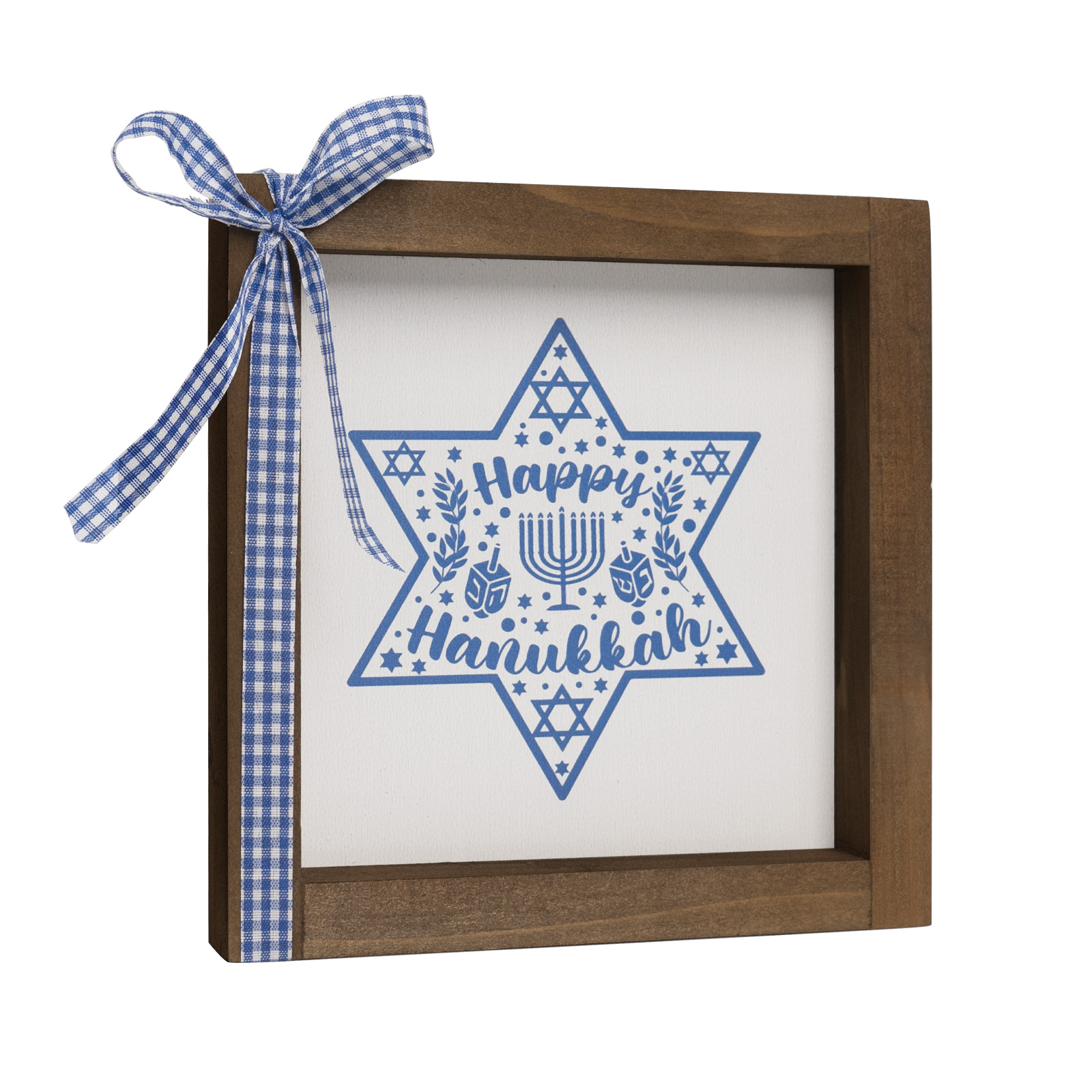 Happy Hanukkah Sign, Hanukkah Decorations for Home, Wooden Chanukah Wall Decor, Star of David Tiered Tray Desk Shelf Decor