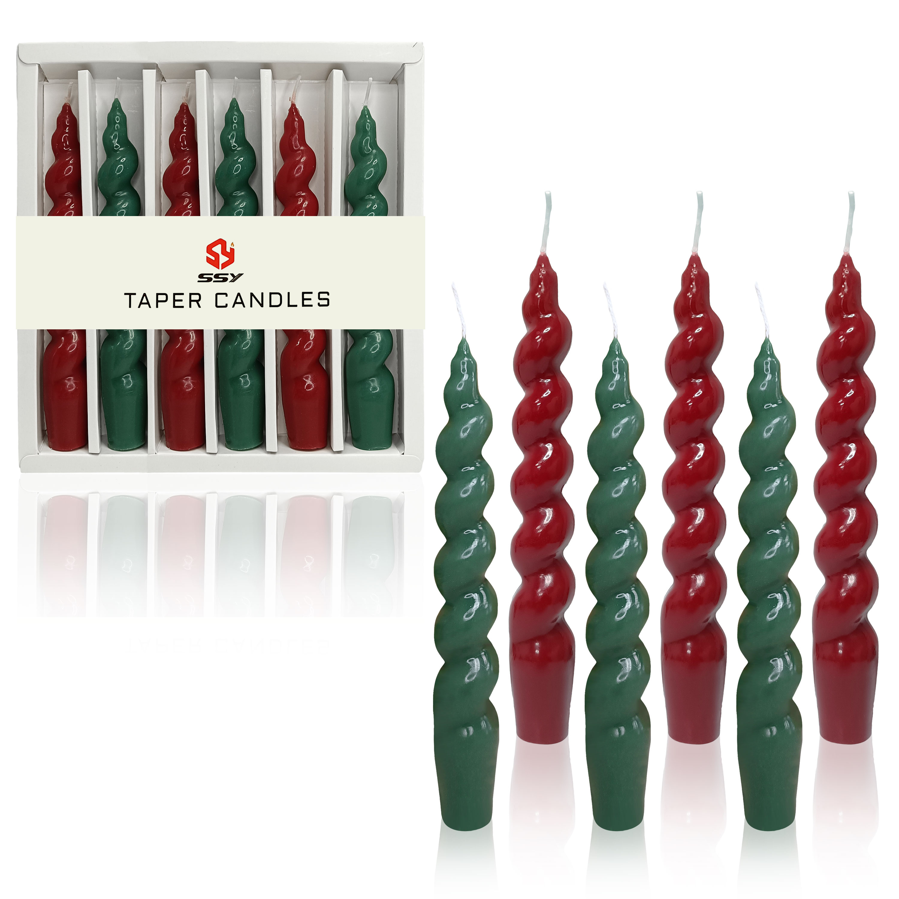 Handmade Christmas Spiral Taper Candles - Unscented Long Candles Orange Black Twisted Candles - 7.5 Inch Candle Sticks for Halloween, Christmas Wedding Dinner Decorations - Set of 6