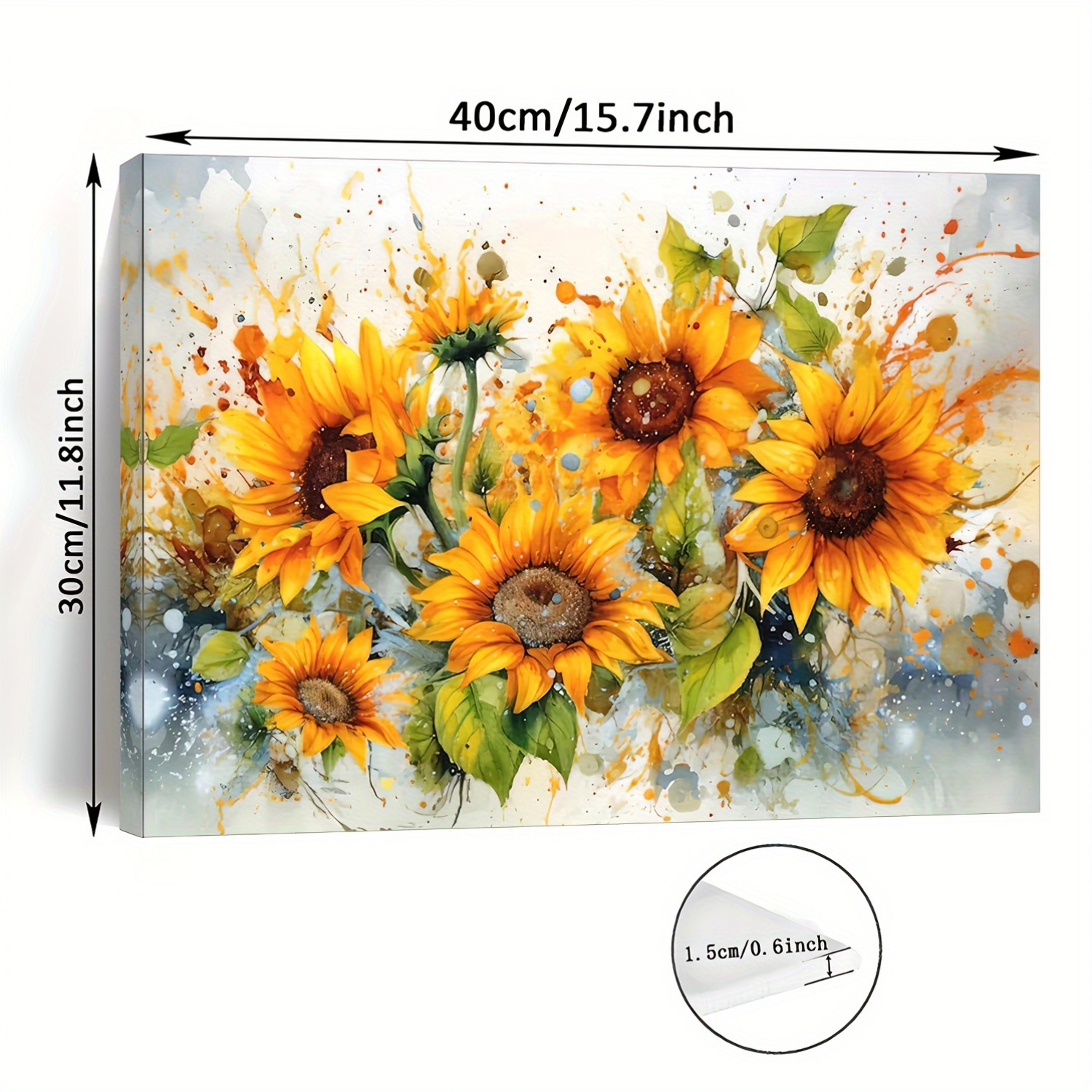 Room Decor Sunflower Watercolor Canvas Print with Wooden Frame- 1pc Wall Art for Home, Office, Living Room, Bedroom- Floral Painting Wall Decor, Perfect Bachelor Party Gift