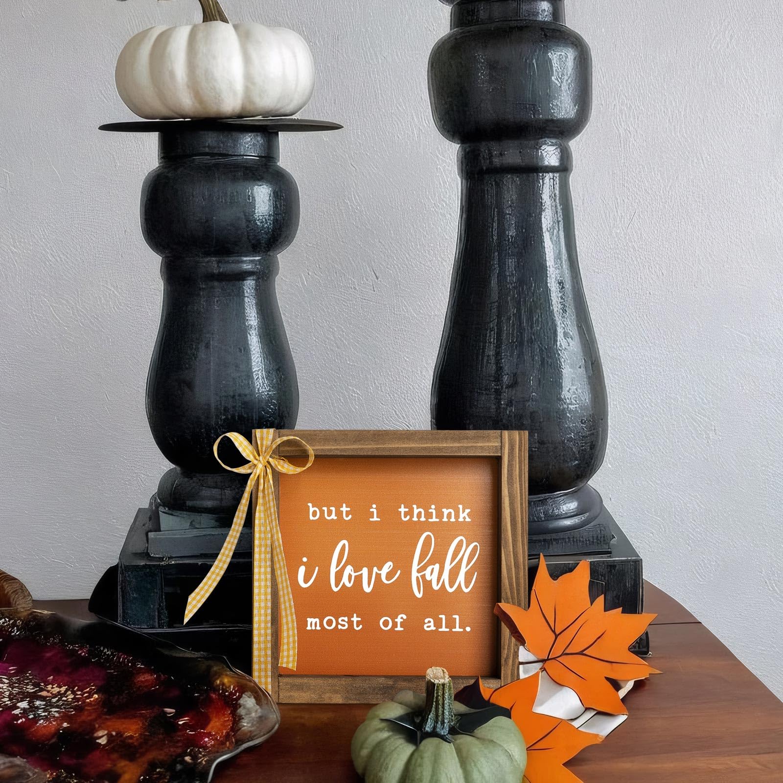 Fall Wooden Sign, Fall Decorations for Home, Indoor Love Autumn Thanksgiving Centerpieces for Tables Wall Shelf Office Desk Fireplace Mantle Tiered Tray Farmhouse House Decor