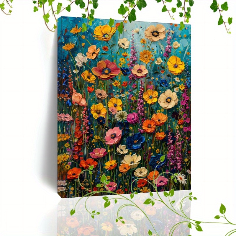 Vibrant Blooming Flowers Canvas Art with Wooden Frame - Perfect for Office, Hallway, or Living Room Decor | Ideal for Christmas, Weddings, Valentine's, Thanksgiving, New Year, Perfect for Room Decor