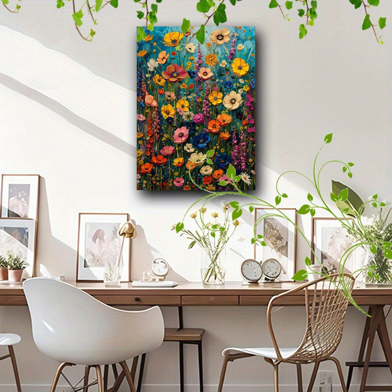Vibrant Blooming Flowers Canvas Art with Wooden Frame - Perfect for Office, Hallway, or Living Room Decor | Ideal for Christmas, Weddings, Valentine's, Thanksgiving, New Year, Perfect for Room Decor