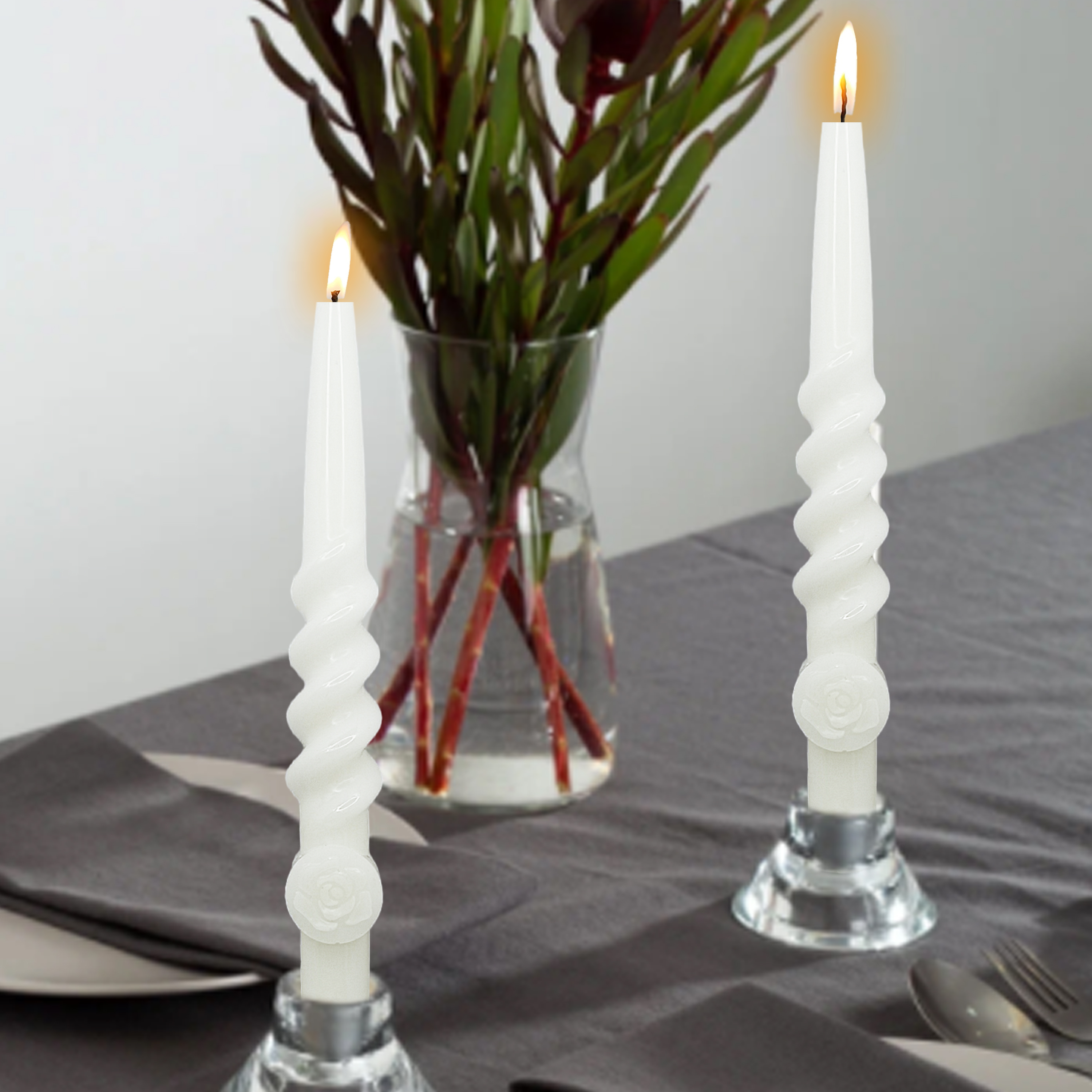 4 Pack Taper Candle Green Spiral Candle Holders 10 Inch Flower Carved Taper Candle Twisted Candle Holders for Table Decoration Party Wedding Gifts