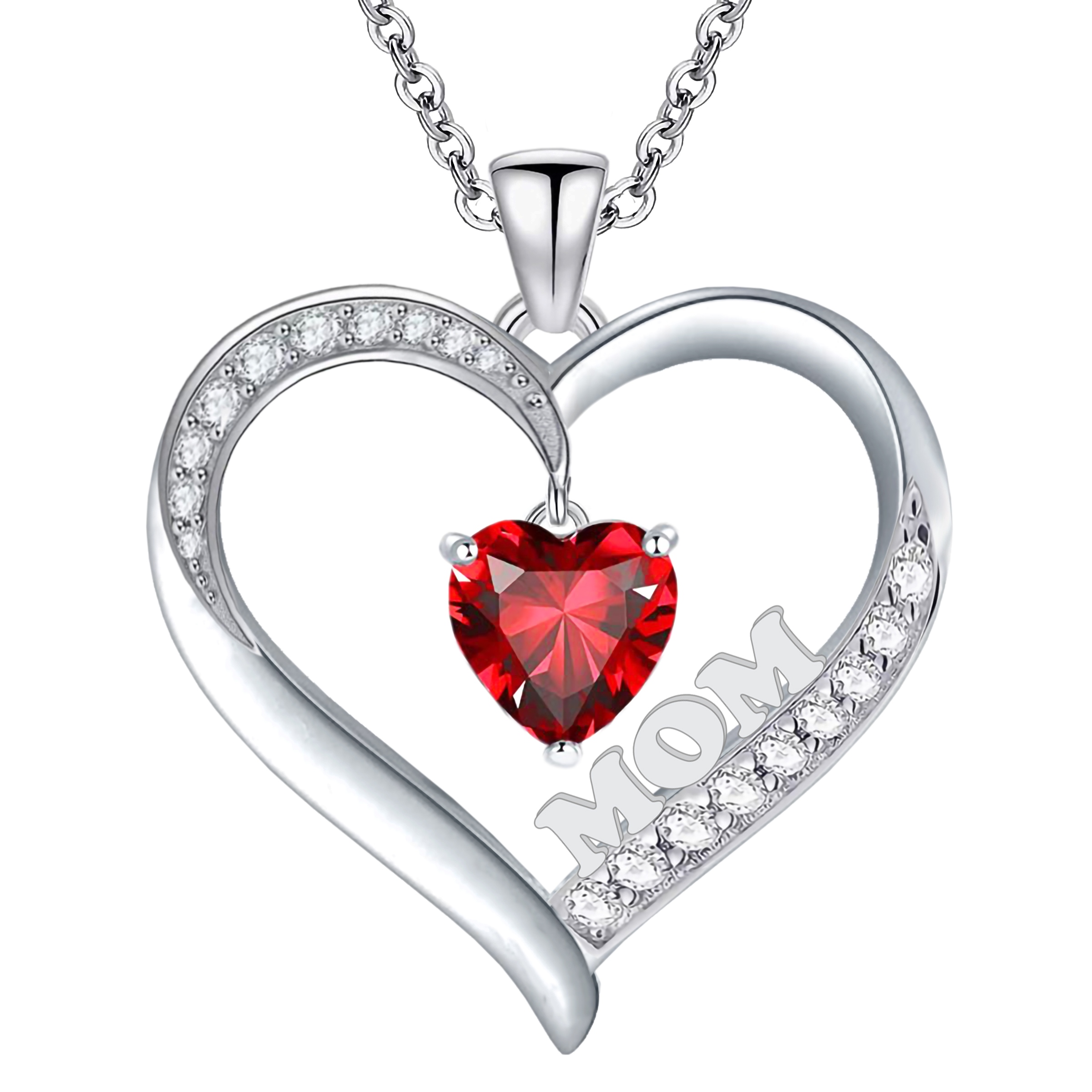 Emma Manor 14k White Gold Plated 5A Cubic Zirconia Heart Pendant Necklace for Women