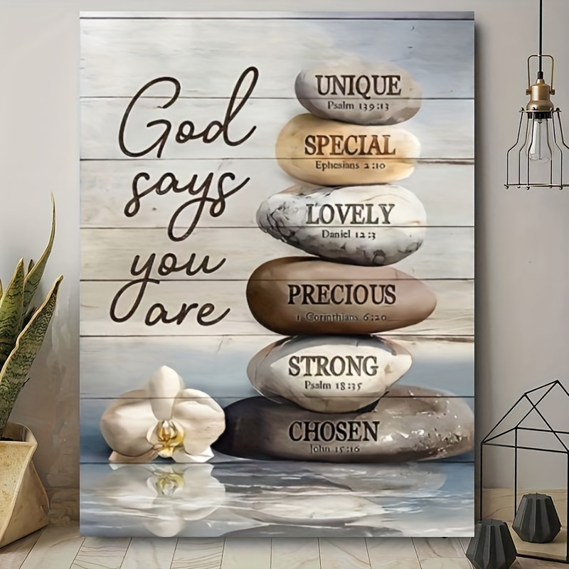 1pc Inspirational Bible Verse Canvas Wall Art with Wooden Frame - Zen Stone Design, Religious Quotes Home Decor, Ready to Hang Canvas Painting for Living Room, Bedroom - Ideal Gift for Her/Him, Perfect for New Year, Thanksgiving, Christmas, Halloween, Ann