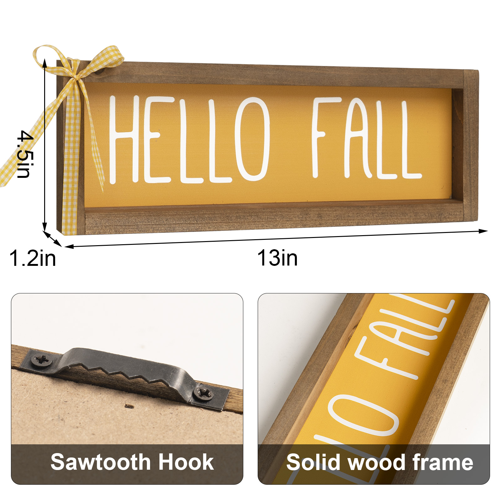 Hello Fall Sign, Wooden Fall Decorations for Home, Indoor Autumn Centerpieces for Tables Wall Shelf Desk Mantle Farmhouse House Decor