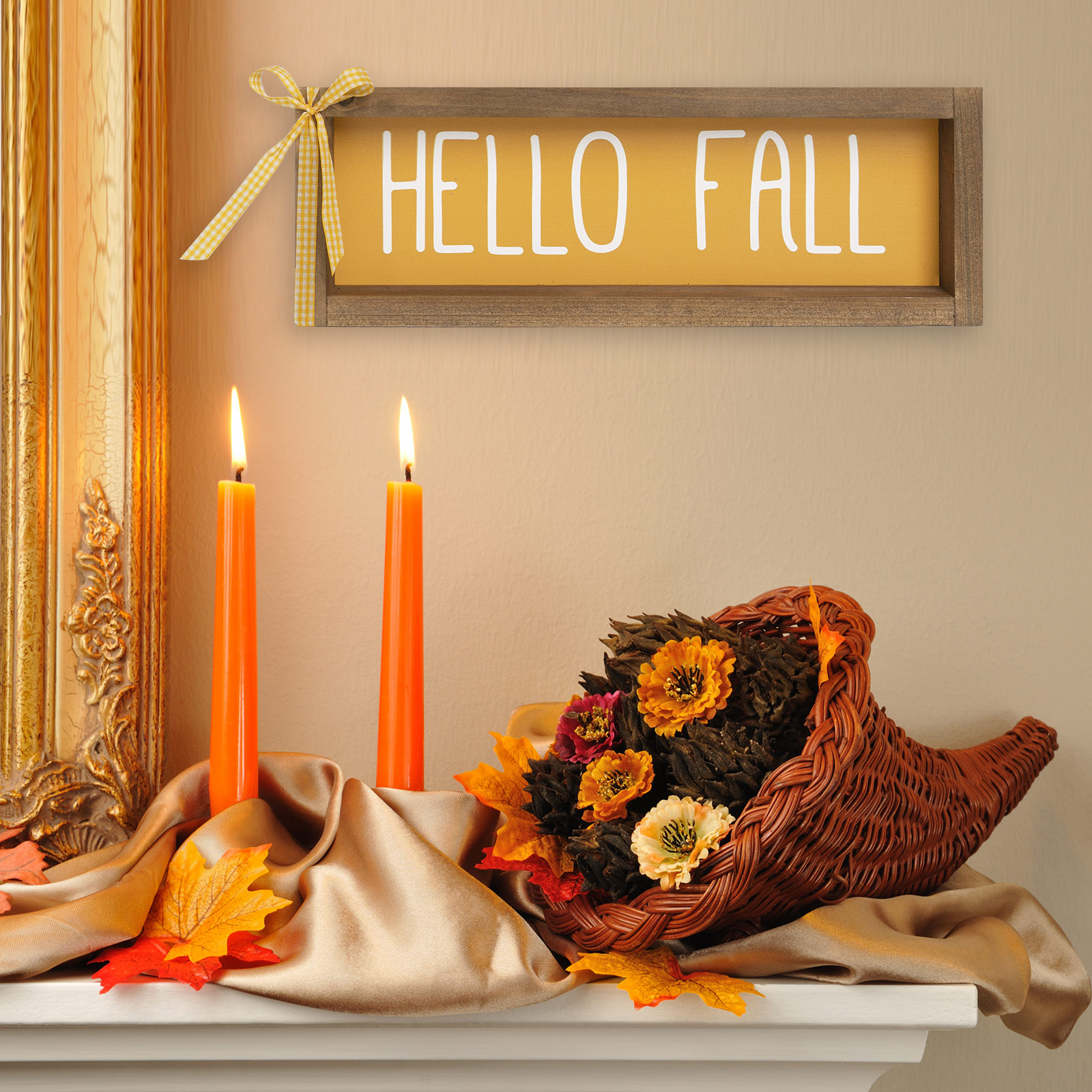 Hello Fall Sign, Wooden Fall Decorations for Home, Indoor Autumn Centerpieces for Tables Wall Shelf Desk Mantle Farmhouse House Decor