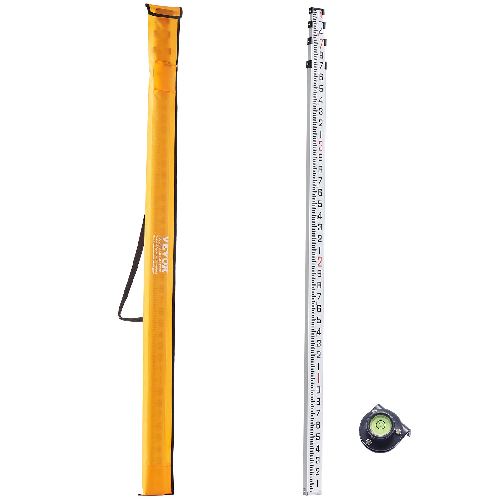 Aluminum Grade Rod, 14-Feet/10ths 6 Sections Telescopic Measuring Rod,Double-Sided Scale 1/10 ft Leveling Rod Stick,Aluminum Alloy Survey Rod w/ Bubble Level&Carrying Bag for
