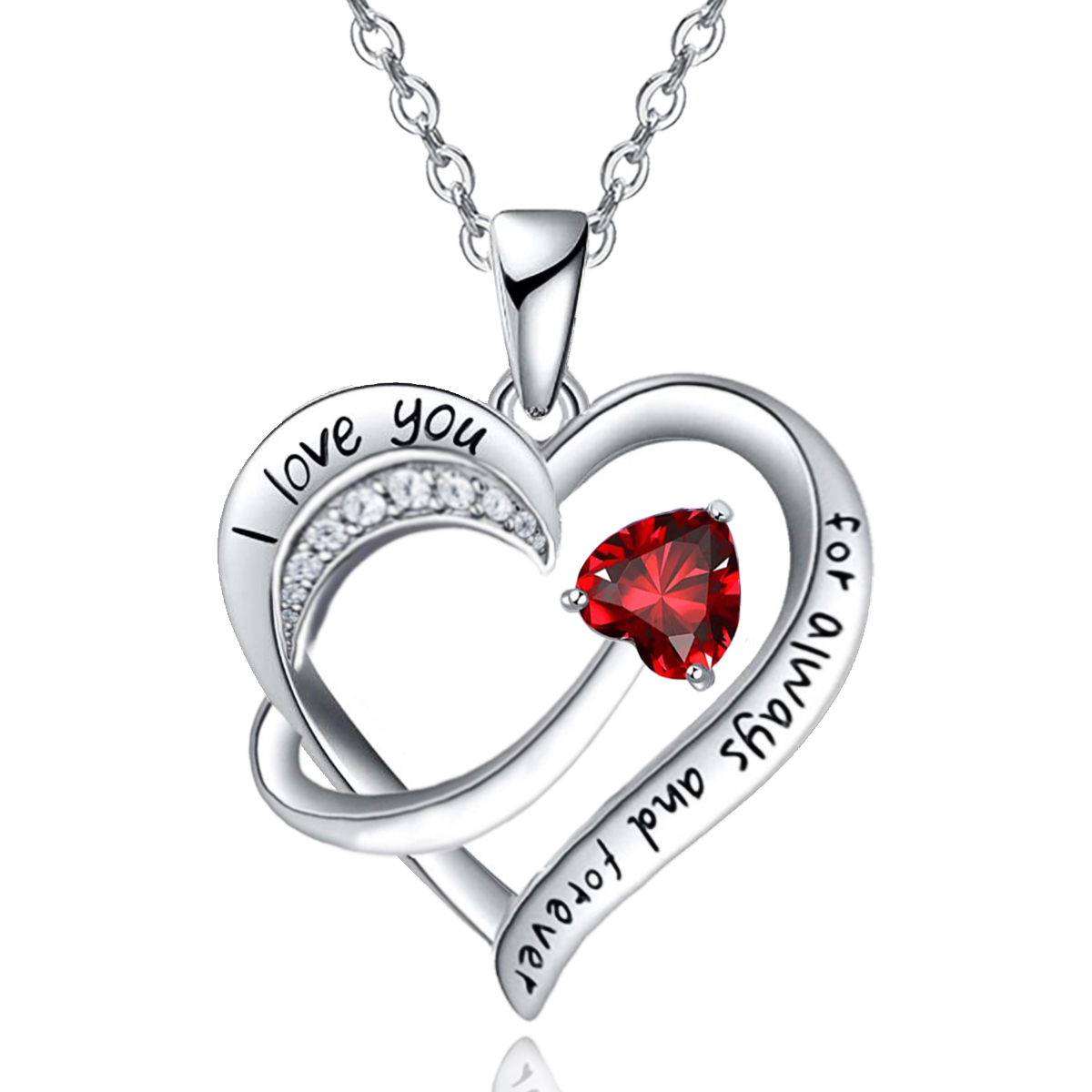 Emma Manor 18k White Gold Plated 5A Cubic Zirconia Engraved I Love You Heart Pendant Necklace for Women Girls Wife