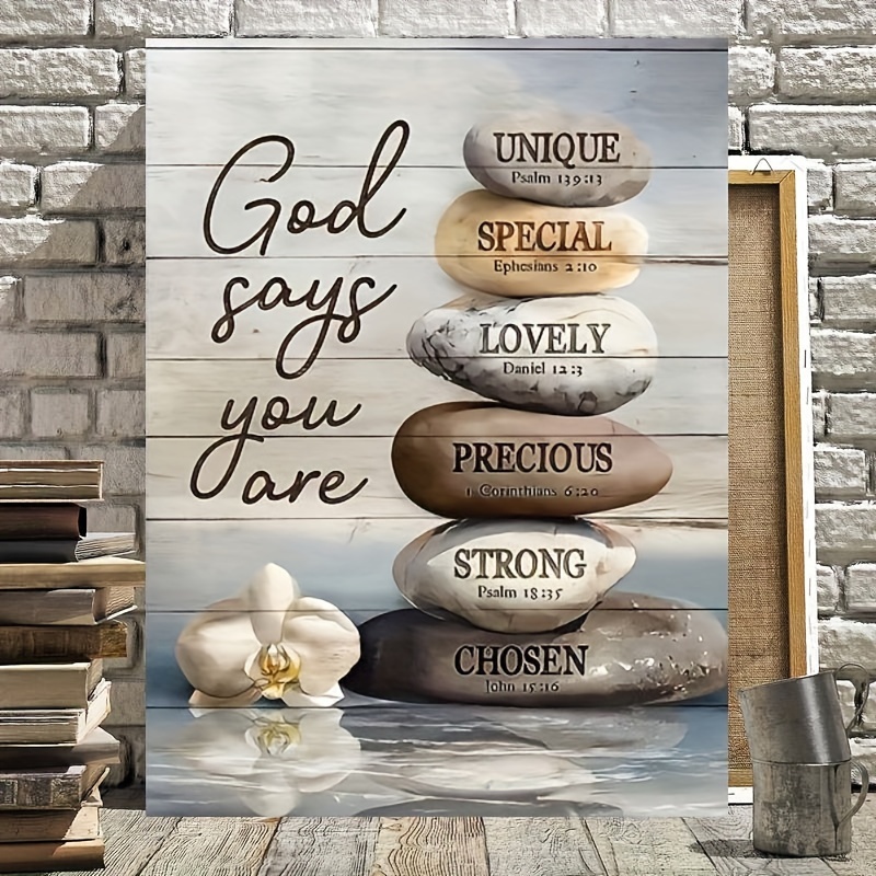 1pc Inspirational Bible Verse Canvas Wall Art with Wooden Frame - Zen Stone Design, Religious Quotes Home Decor, Ready to Hang Canvas Painting for Living Room, Bedroom - Ideal Gift for Her/Him, Perfect for New Year, Thanksgiving, Christmas, Halloween, Ann