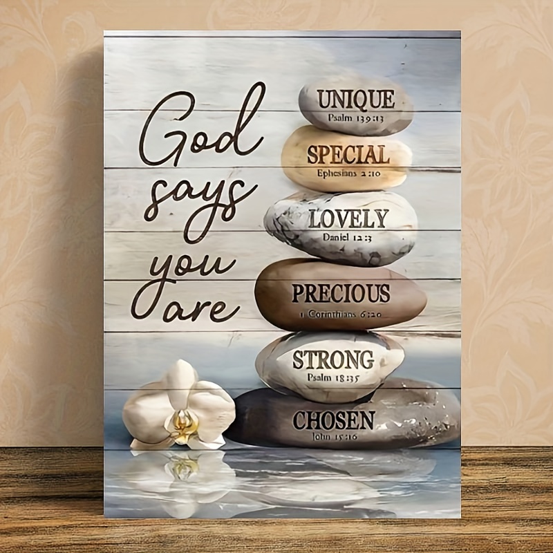 1pc Inspirational Bible Verse Canvas Wall Art with Wooden Frame - Zen Stone Design, Religious Quotes Home Decor, Ready to Hang Canvas Painting for Living Room, Bedroom - Ideal Gift for Her/Him, Perfect for New Year, Thanksgiving, Christmas, Halloween, Ann