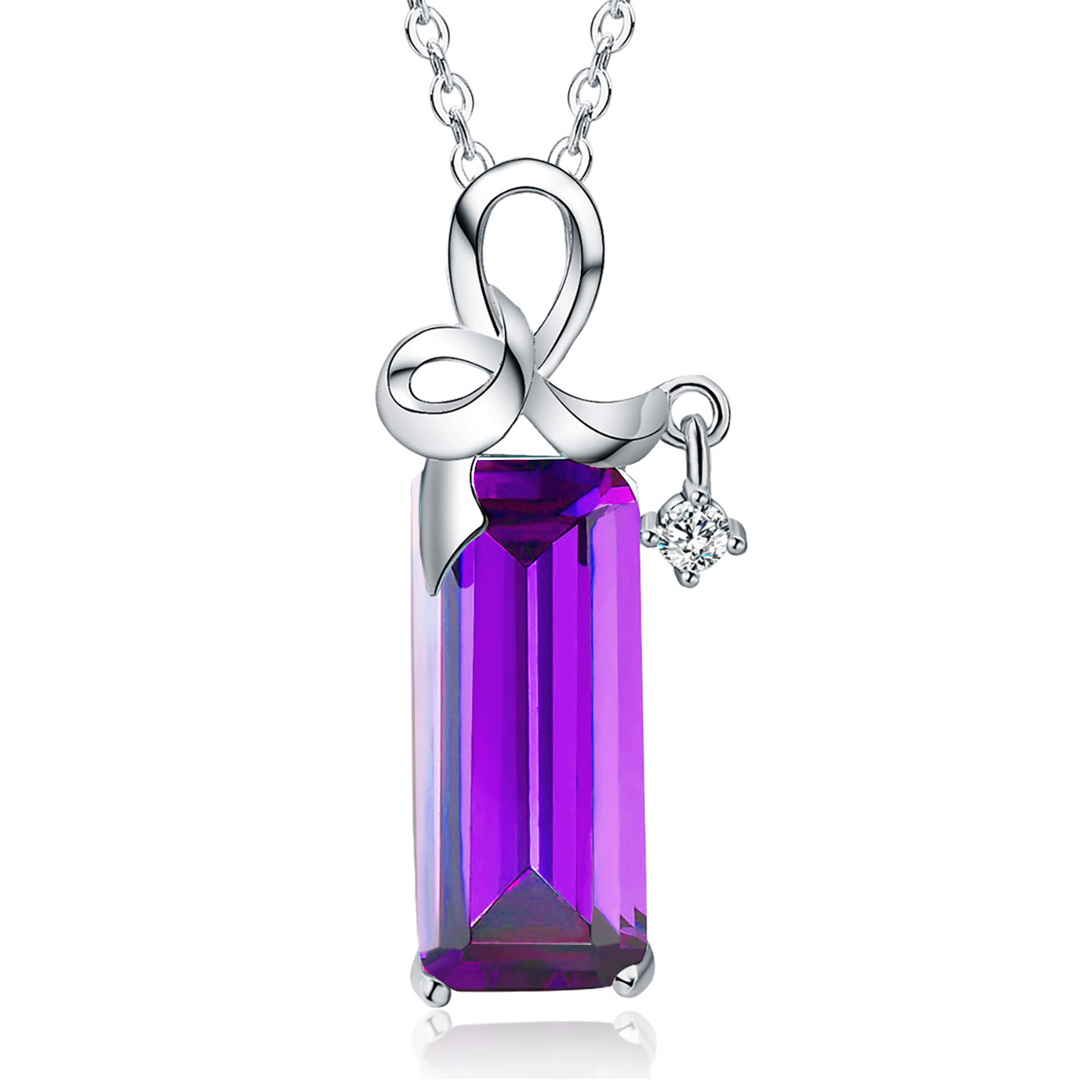Emma Manor 14k White Gold Plated Rectangle Cubic Zirconia Fashion Pendant Necklace for Women