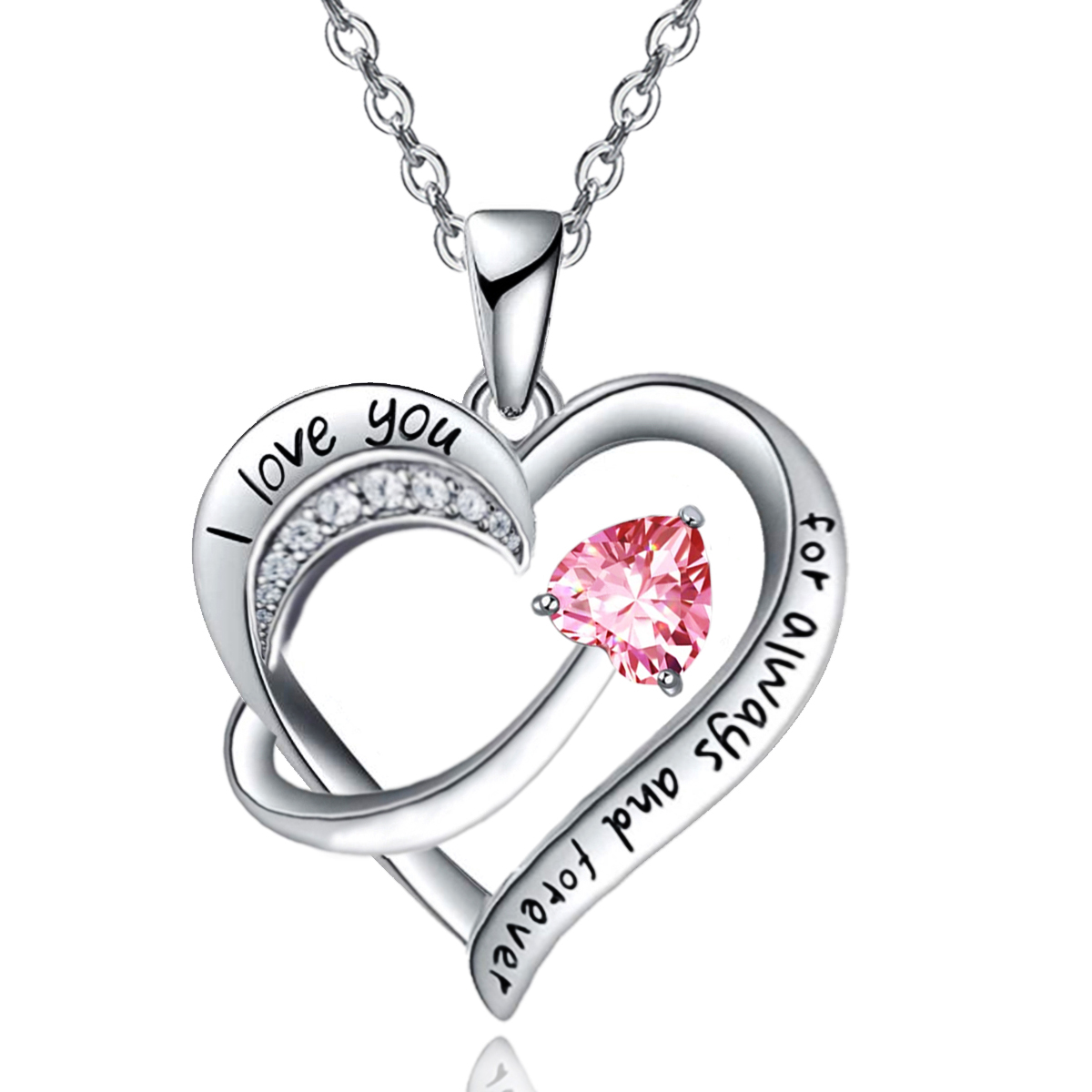 Emma Manor 18k White Gold Plated 5A Cubic Zirconia Engraved I Love You Heart Pendant Necklace for Women Girls Wife