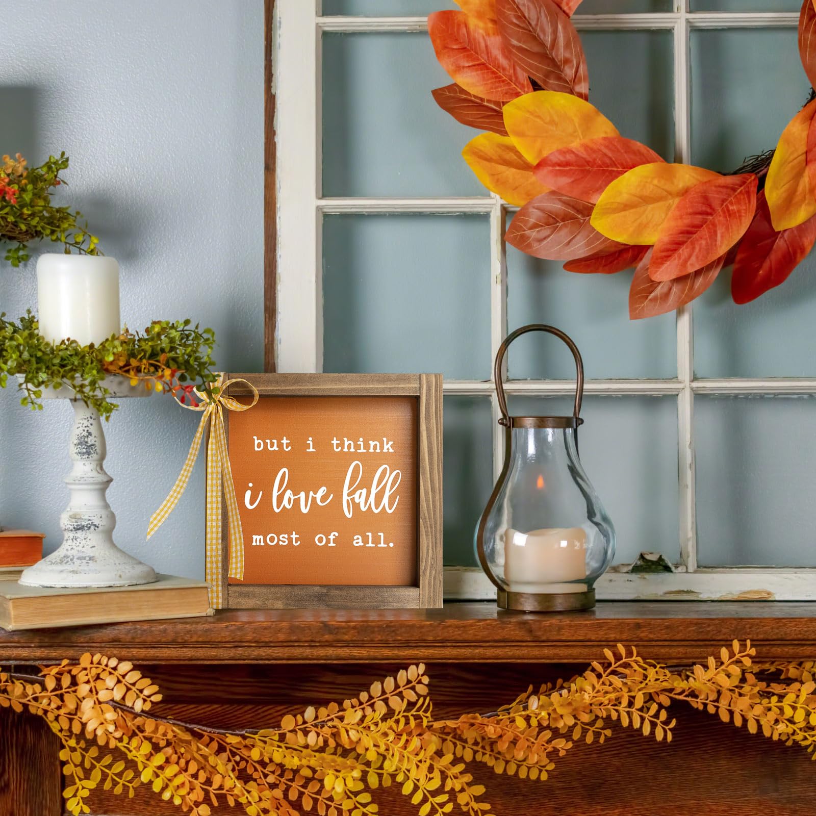 Fall Wooden Sign, Fall Decorations for Home, Indoor Love Autumn Thanksgiving Centerpieces for Tables Wall Shelf Office Desk Fireplace Mantle Tiered Tray Farmhouse House Decor