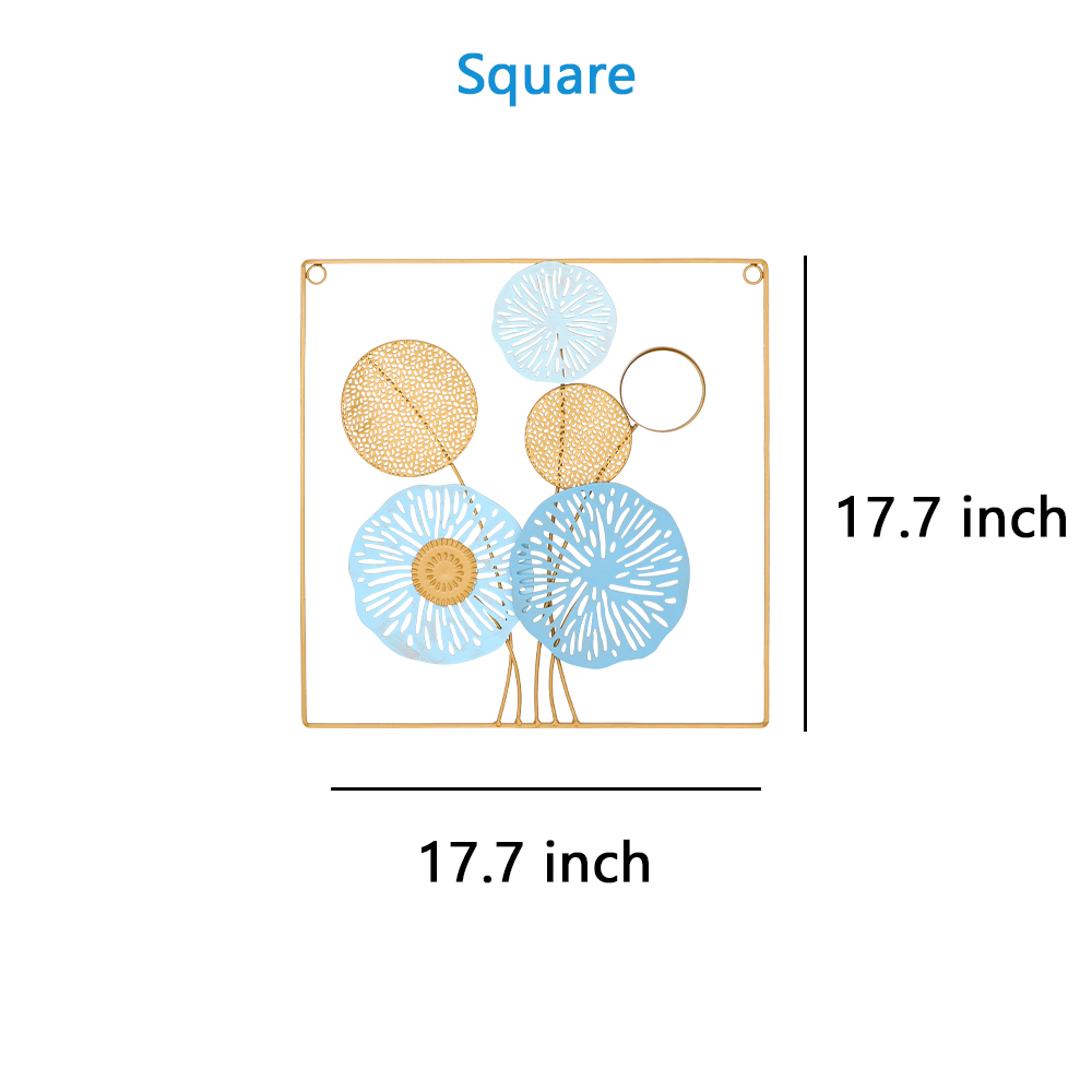 Metal Wall Art Decor 17.7*17.7inch square iron Wall Sculpture Decorative Artwork Mirrored Flower Wall Hanging Decor for Living Room Home Office Hallway Bedroom Kitchen