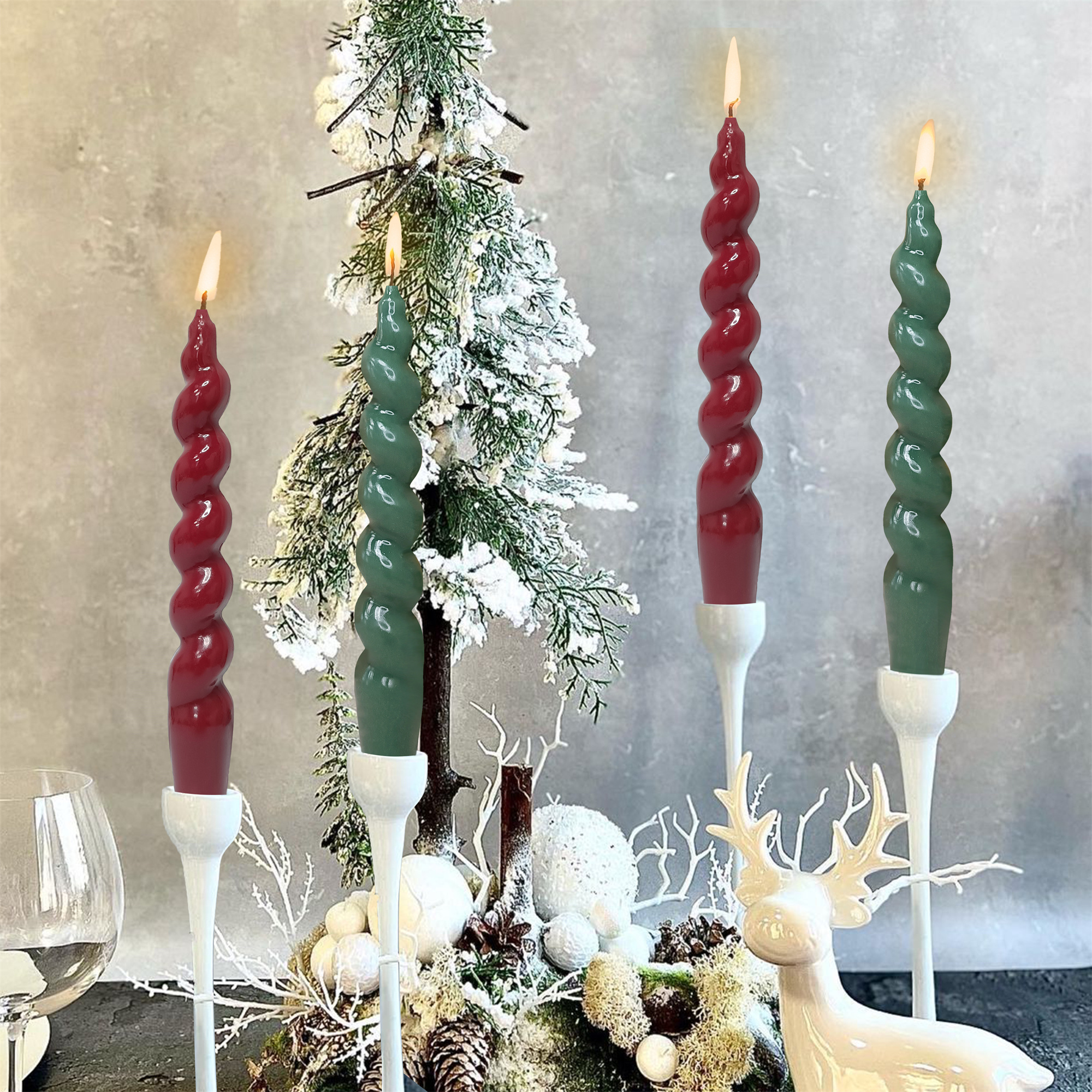 Handmade Christmas Spiral Taper Candles - Unscented Long Candles Orange Black Twisted Candles - 7.5 Inch Candle Sticks for Halloween, Christmas Wedding Dinner Decorations - Set of 6