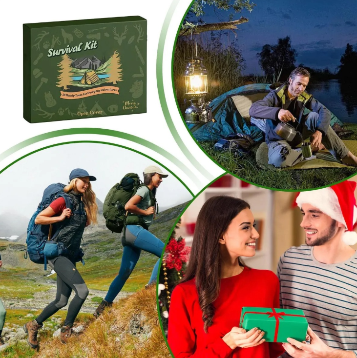 Survival Kit 2025 Men's Arrival Calendar, 24 Day Christmas Countdown with Outdoor Tools, Men's Edition Suitable for Outdoor Enthusiasts