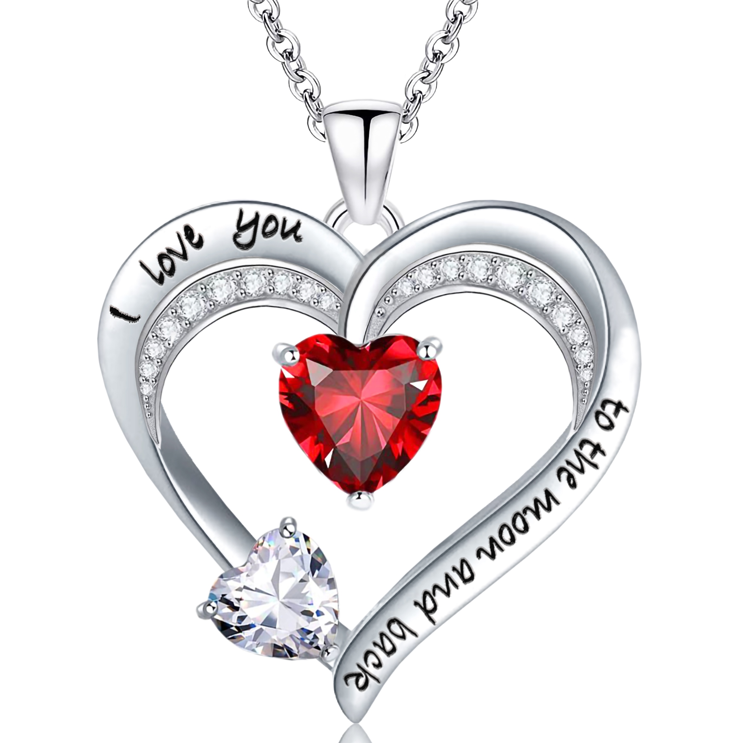 Emma Manor Love Heart Pendant Necklace 18k White Gold Plated 5A Cubic Zirconia Engraved I Love You Heart Jewelry Gift for Women Wife Girl