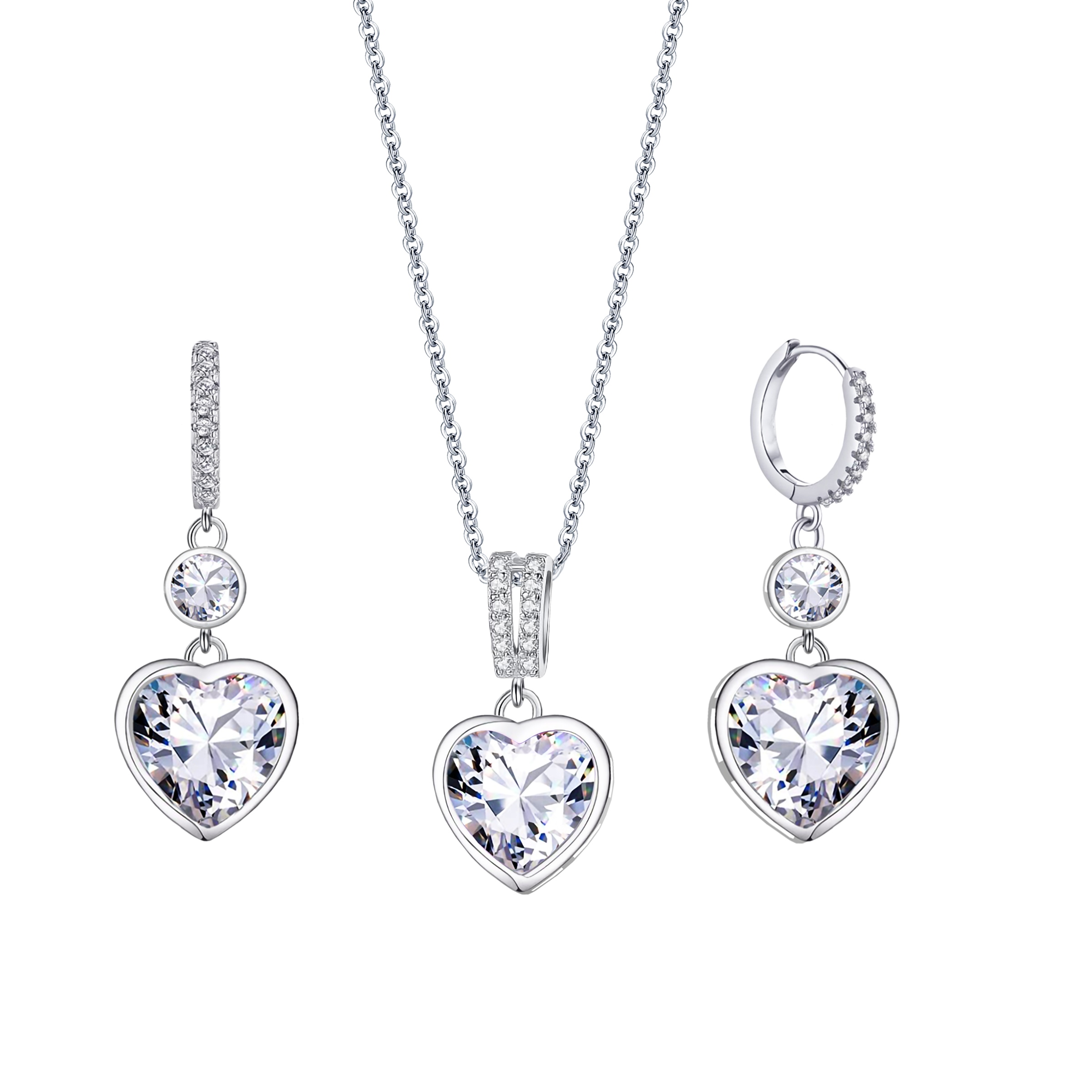 Emma Manor 14K White Gold Plated 10mm 5A Heart Shape Cubic Zirconia Jewelry Set for Women