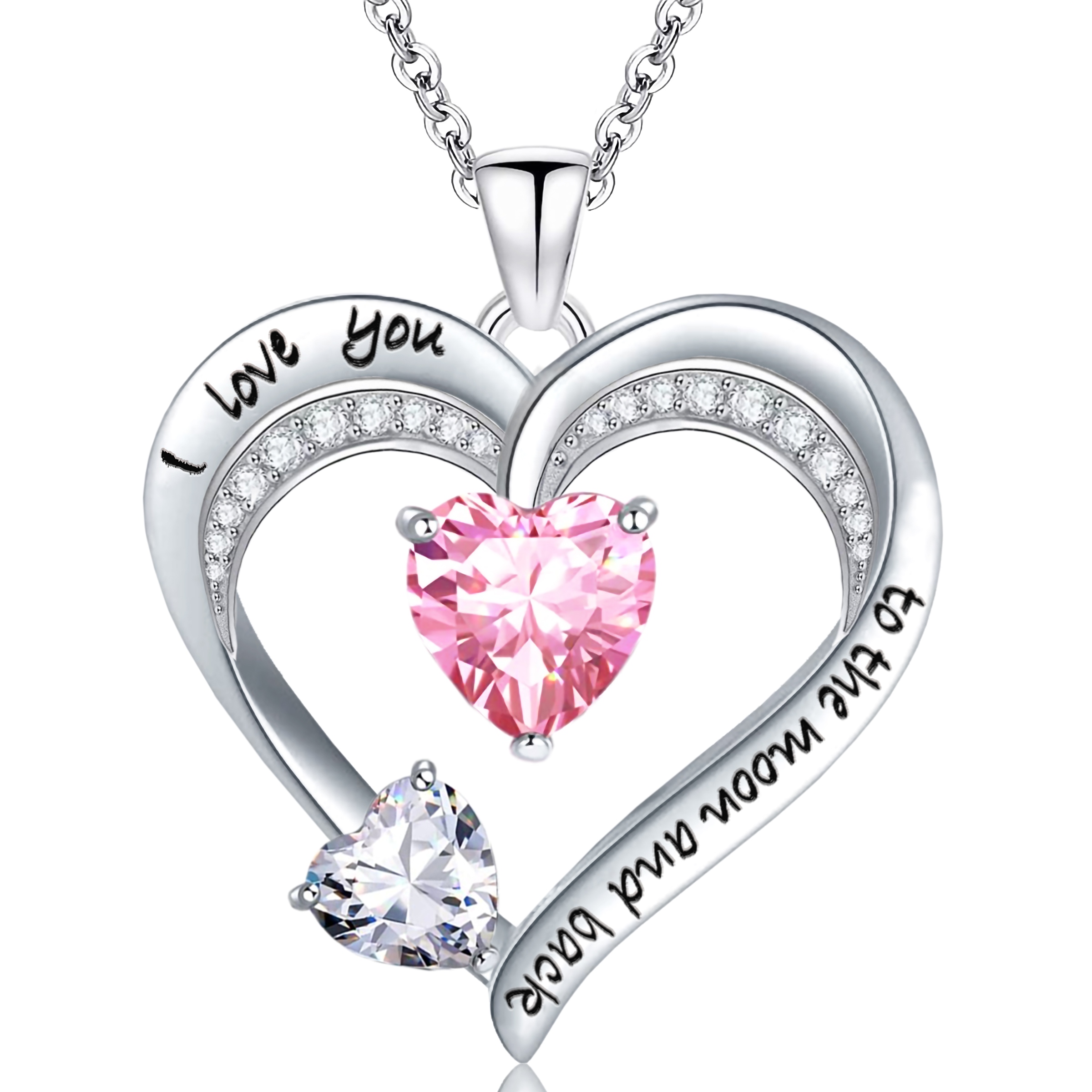 Emma Manor Love Heart Pendant Necklace 18k White Gold Plated 5A Cubic Zirconia Engraved I Love You Heart Jewelry Gift for Women Wife Girl
