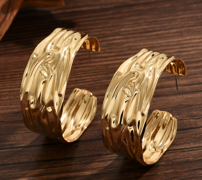 Lxalry Wave Prism Gold Hoop Earrings, Recycled Metal Jewelry with Eco-Conscious Craftsmanship, Hypoallergenic Statement Gift for Day to Night Glamour