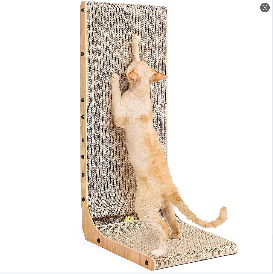 Large Size Cat Scratching Board, 23.6 Inch L Shape Cat Scratching Pad Wall Mounted, Cat Scratching Board with Ball Toy for Indoor Cats to Play