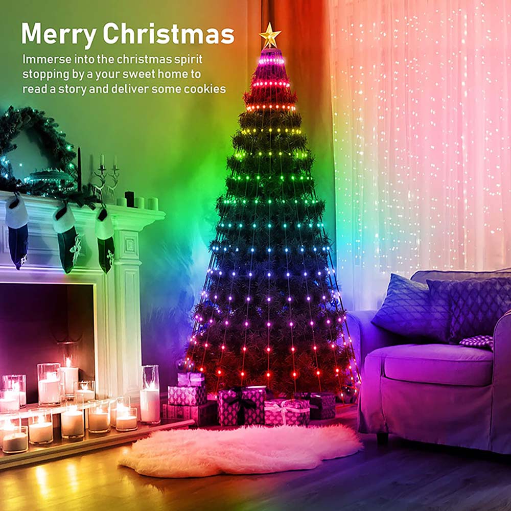 5Ft Smart Christmas Tree Lights - 400 LEDs with Remote & App Control - Music Sync, 11Modes - Green Wire, Suitable for Artificial Tree - Multicolor & Warm White for Indoor/Outdoor