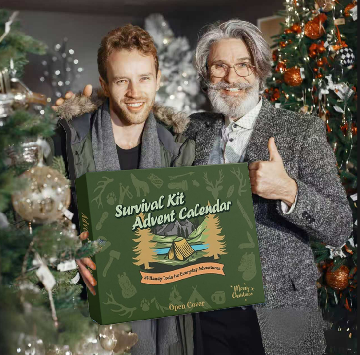 Survival Kit 2025 Men's Arrival Calendar, 24 Day Christmas Countdown with Outdoor Tools, Men's Edition Suitable for Outdoor Enthusiasts