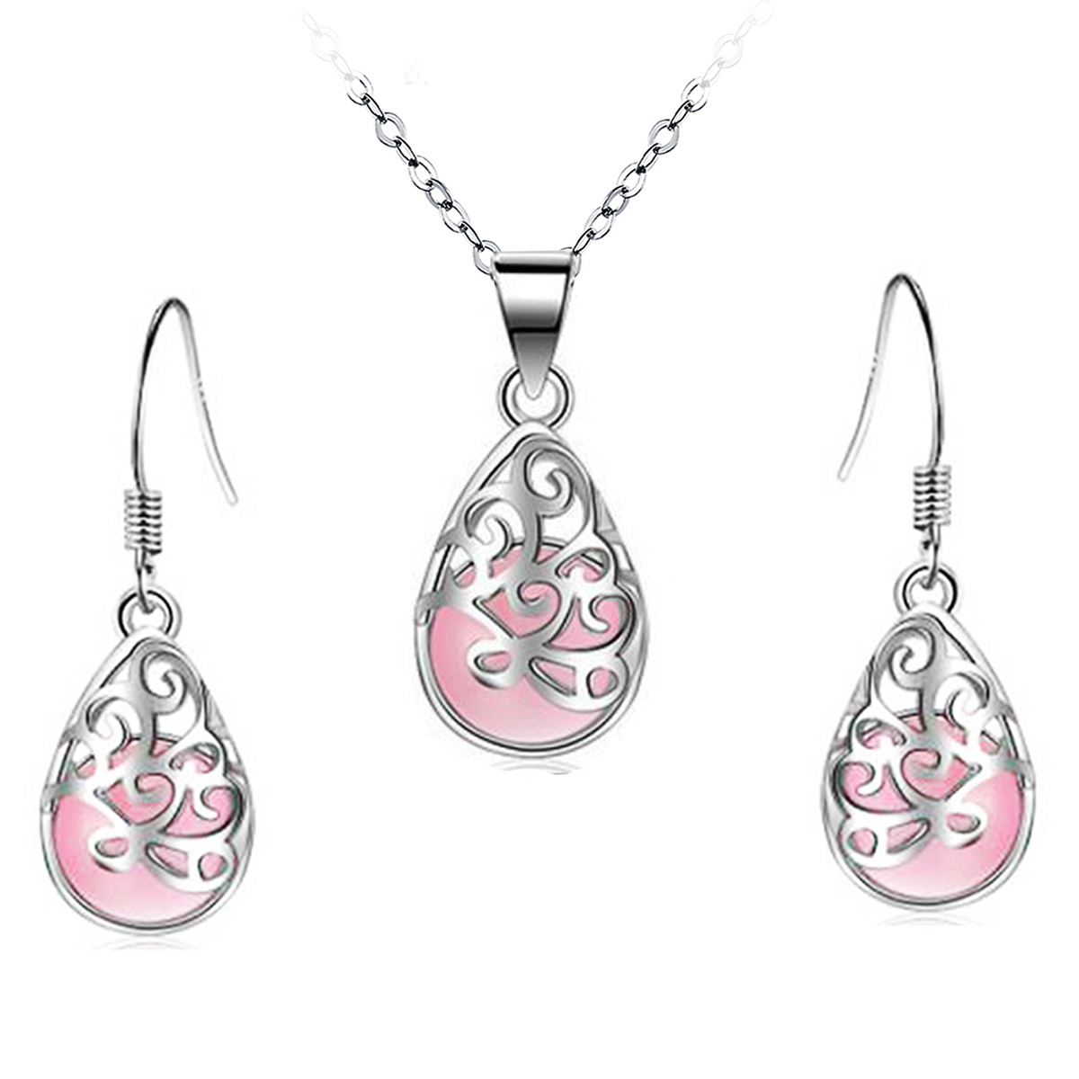 Emma Manor 14k White Gold Plated Created Moonstone Life Tree Jewelry Set