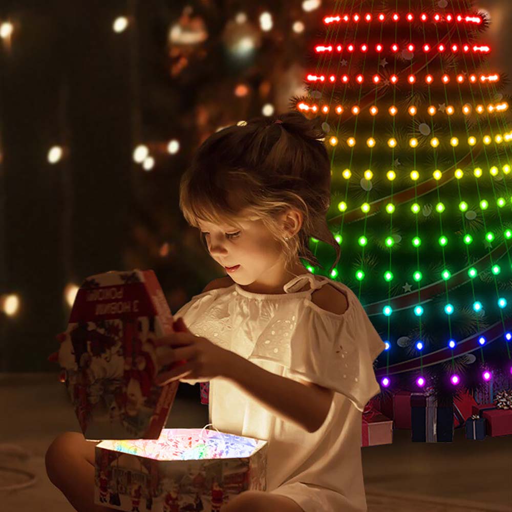 5Ft Smart Christmas Tree Lights - 400 LEDs with Remote & App Control - Music Sync, 11Modes - Green Wire, Suitable for Artificial Tree - Multicolor & Warm White for Indoor/Outdoor