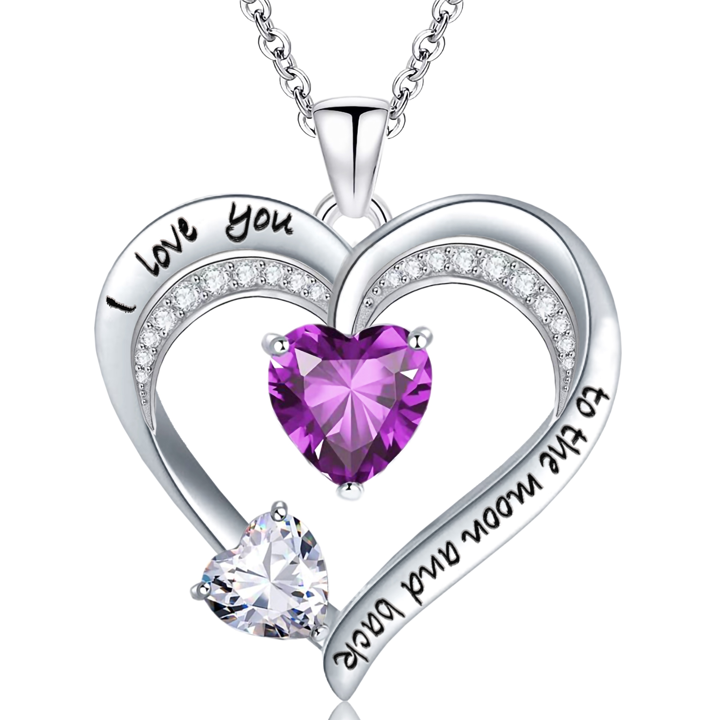Emma Manor Love Heart Pendant Necklace 18k White Gold Plated 5A Cubic Zirconia Engraved I Love You Heart Jewelry Gift for Women Wife Girl