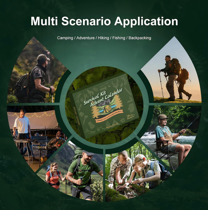 Survival Kit 2025 Men's Arrival Calendar, 24 Day Christmas Countdown with Outdoor Tools, Men's Edition Suitable for Outdoor Enthusiasts