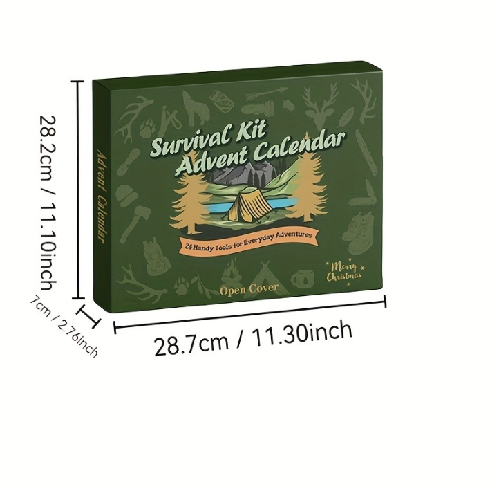 Survival Kit 2025 Men's Arrival Calendar, 24 Day Christmas Countdown with Outdoor Tools, Men's Edition Suitable for Outdoor Enthusiasts