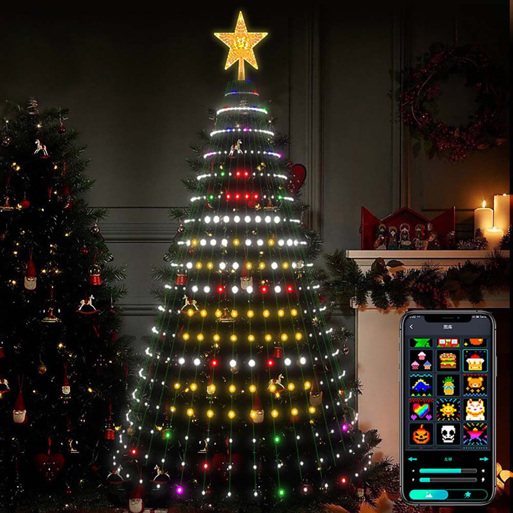 5Ft Smart Christmas Tree Lights - 400 LEDs with Remote & App Control - Music Sync, 11Modes - Green Wire, Suitable for Artificial Tree - Multicolor & Warm White for Indoor/Outdoor