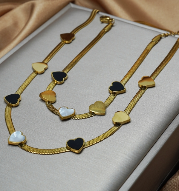 Lxalry 18K Gold Plated Heart Mirror Jewelry Set, Hypoallergenic Skin-Safe Necklace & Bracelet for Daily/Gifting, Never-Fade Adjustable Luxury with Precision Inlay Craftsmanship