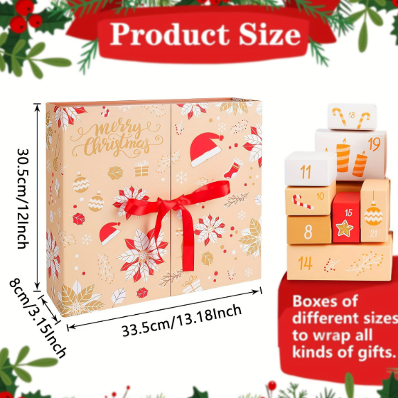 2025 Christmas Countdown Calendar 24 Day Surprise Gift Box Christmas Treasure Box Empty Box, Christmas Countdown Calendar can be filled with Christmas Calendar Storage Box, used for adult and children's gift festival decoration